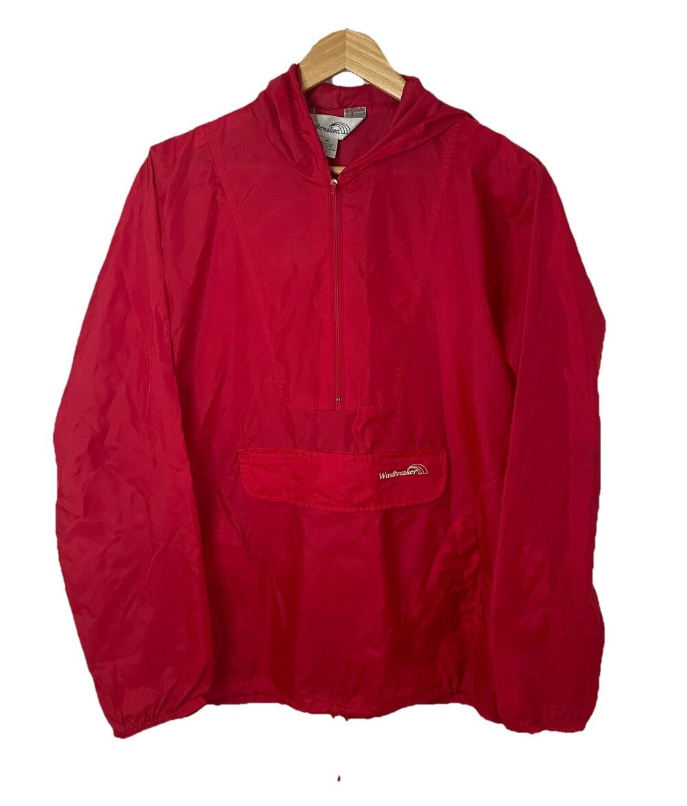 VTG 70s 80s Windbreaker Brand Red Nylon 1/4 Zip Hoodie Men Sz M/L Lightweight